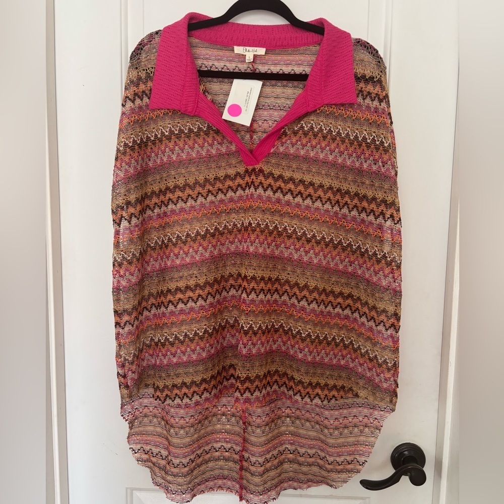 Oli & Hali cover up top size Large open knit pink brown NWT